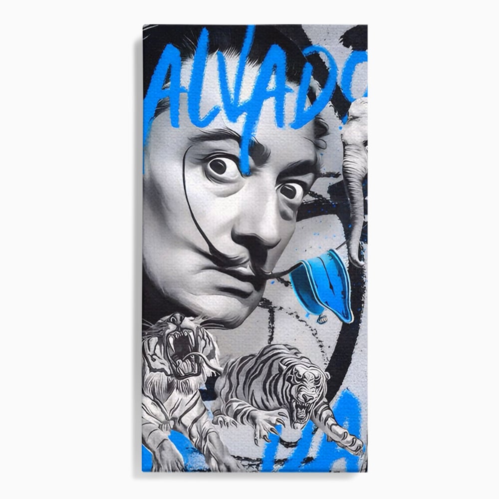 Tablou canvas cu tablou canvas cu salvador dali si tigri, fara rama, pe sasiu de lemn